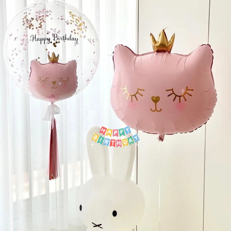 

Pink Crown Cat Head Aluminum Balloons Foil Balloons Kids Girl Princess Theme Party Decoration Baby Shower Birthday Party Decor