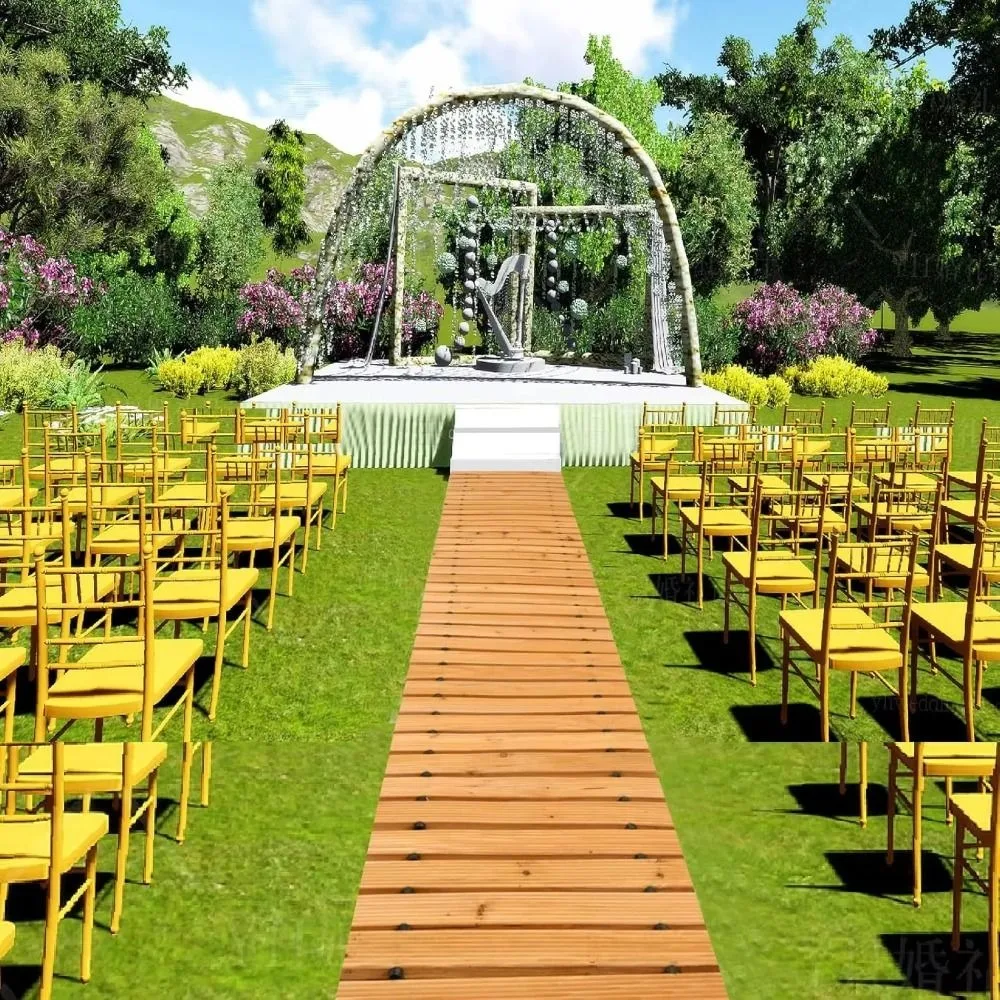 Weather-Resistant Wooden Garden Pathway Non-Slip Hardwood Pavers Wood Stepping Stone Path Curved Walkway Roll Out