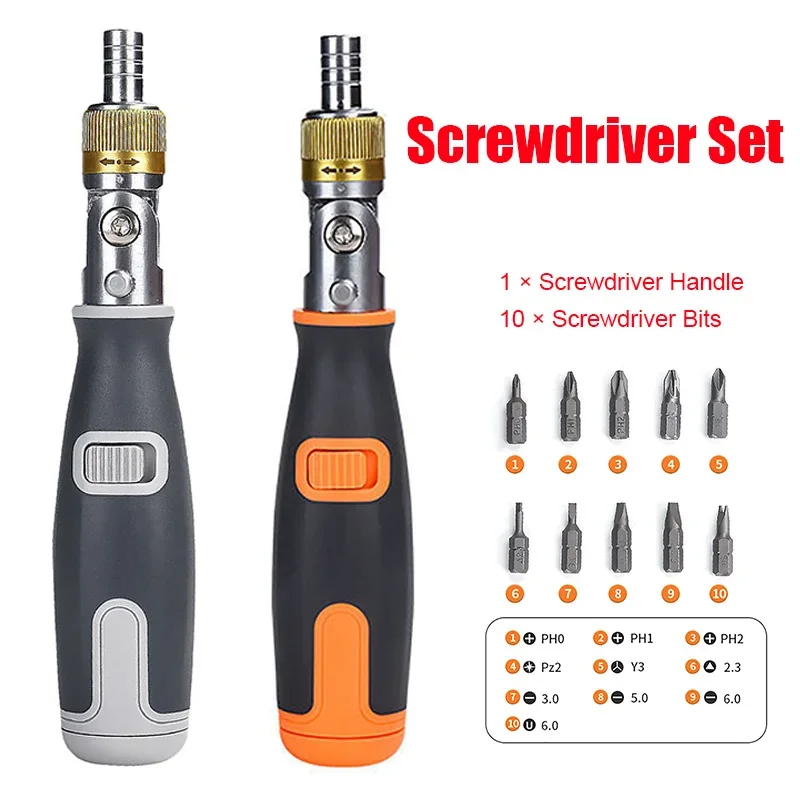 Ratchet Screwdriver Set 10 In 1 Multi-Angle Screwdriver Professional Portable Hardware Hand Tools 190*30mm Ratchet Screwdriver