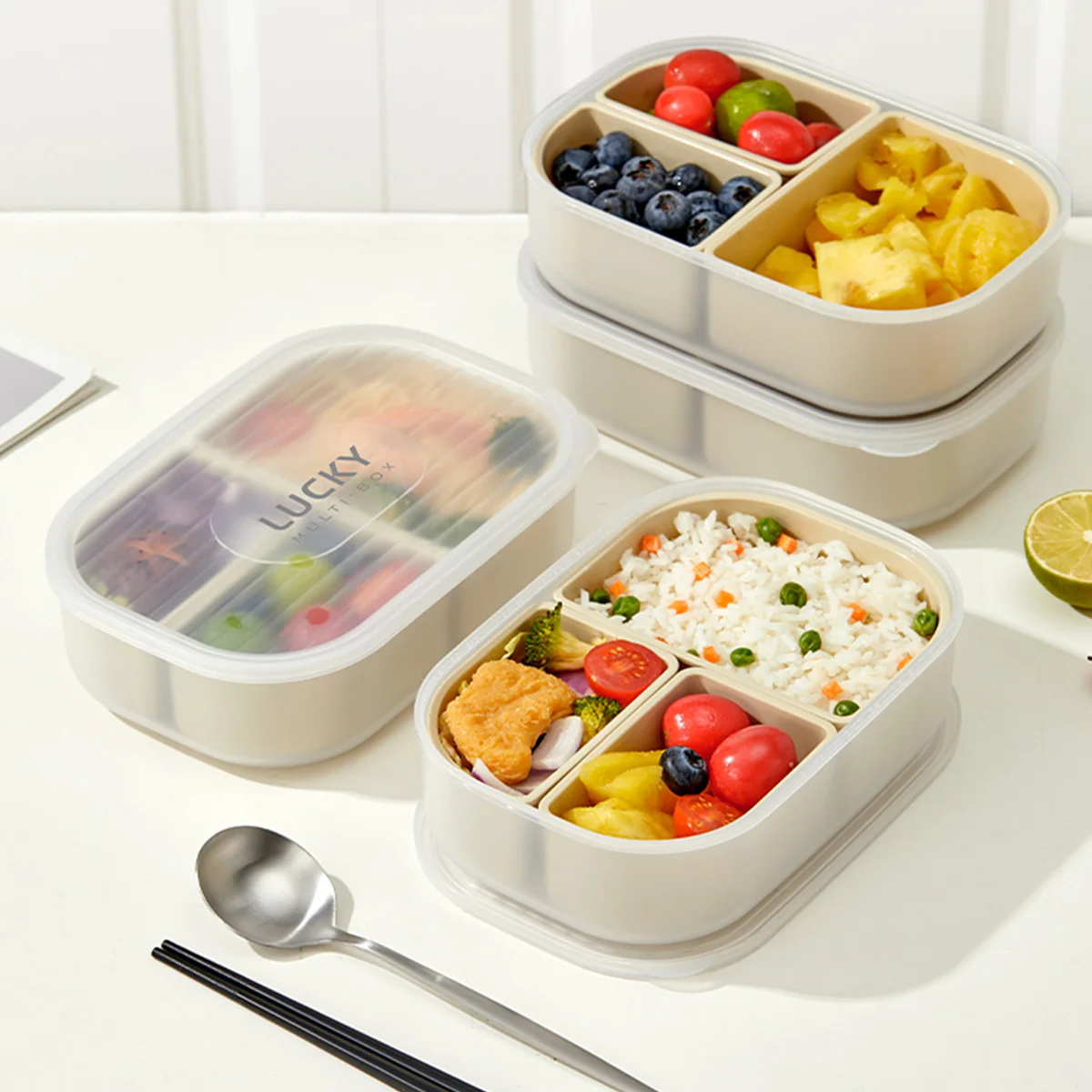 WORTHBUY 3 grilles micro-ondes boîte à déjeuner en plastique Portable détachable fruits Bento boîte empilable récipient alimentaire pour l'école bureau