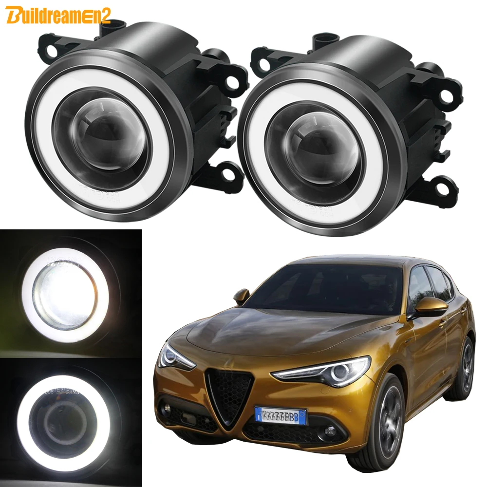 2 X Car LED Fog Light with Angel Eye DRL Fog Driving Lamp For Alfa Romeo Stelvio (949_) 2016 2017 2018 2019 2020 2021 2022 2023