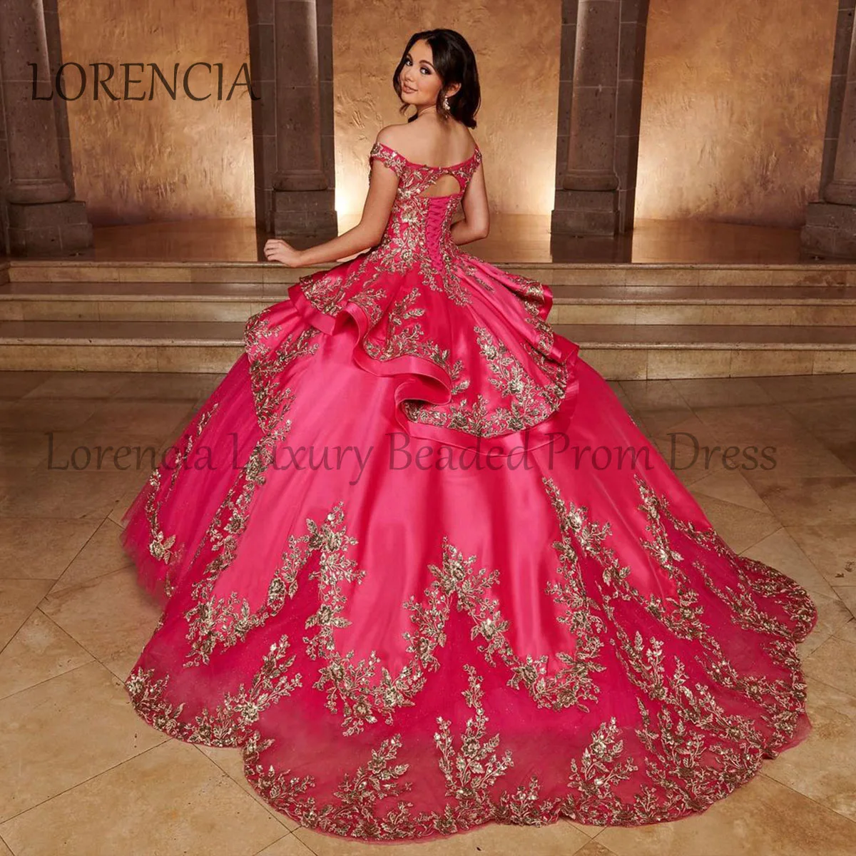 فستان Quinceanera وردي بلا أكمام ، ثوب الكرة ، مشد زهور ثلاثي الأبعاد ، حلو 16 زين ، كريستال مزين بالخرز ، فستان رسمي ، Vestidos De XV Anos ،