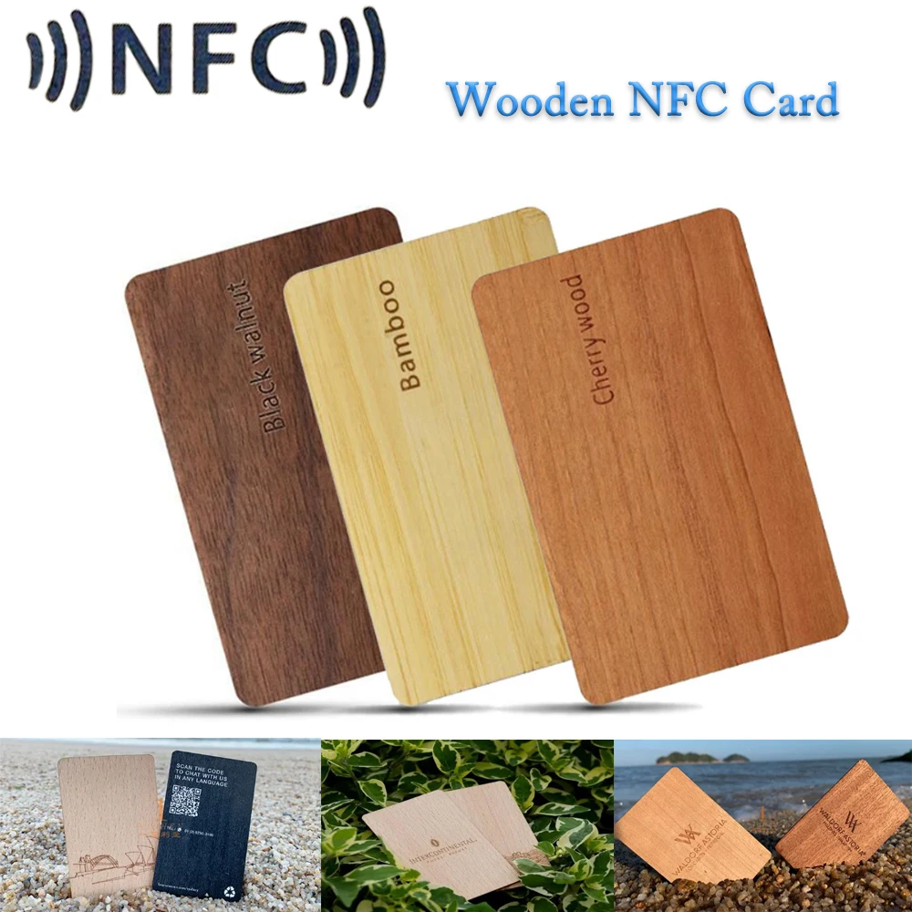 Natural Wooden Card NFC 13.56MHZ RFID 504Bytes 215Ntag Chip Membership Contactless Business DIY Social Recognition Lasercard