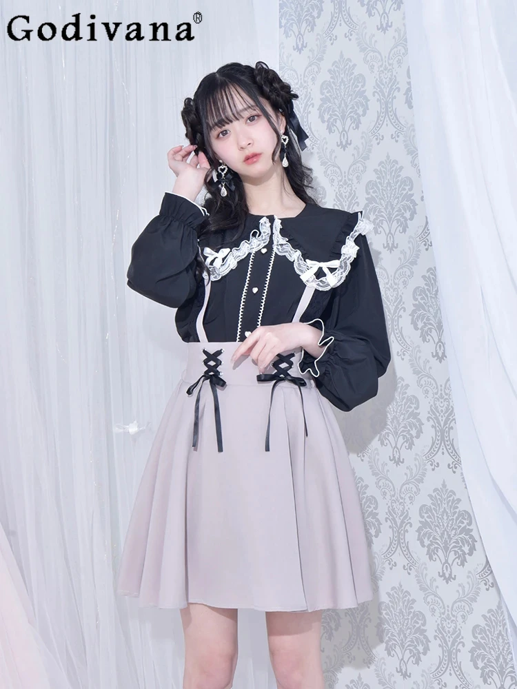 

2025 New Sweet Lace Peter Pan Collar Long Sleeve Solid Color Shirt Lolita Loose Age Reduction Versatile Elegant Japanese Top