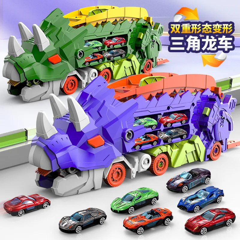 Pista de corrida de deformação dupla de dinossauro, carro pequeno de devoto, triceratops tiranossauro rex brinquedo de carro deslizante de inércia infantil, xt10