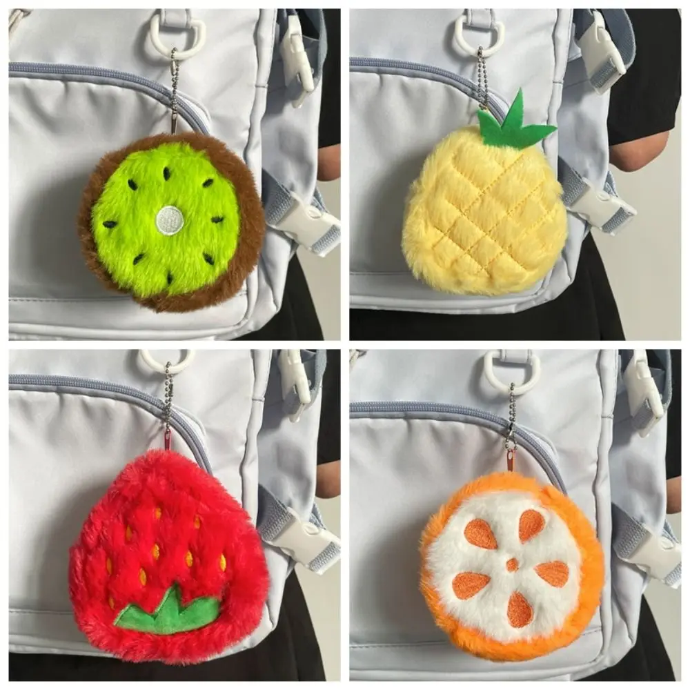 Monedero de felpa con forma de fruta suave con cremallera, bolso bonito de dibujos animados, llavero colgante, piña, sandía, monedero para niños y mujeres