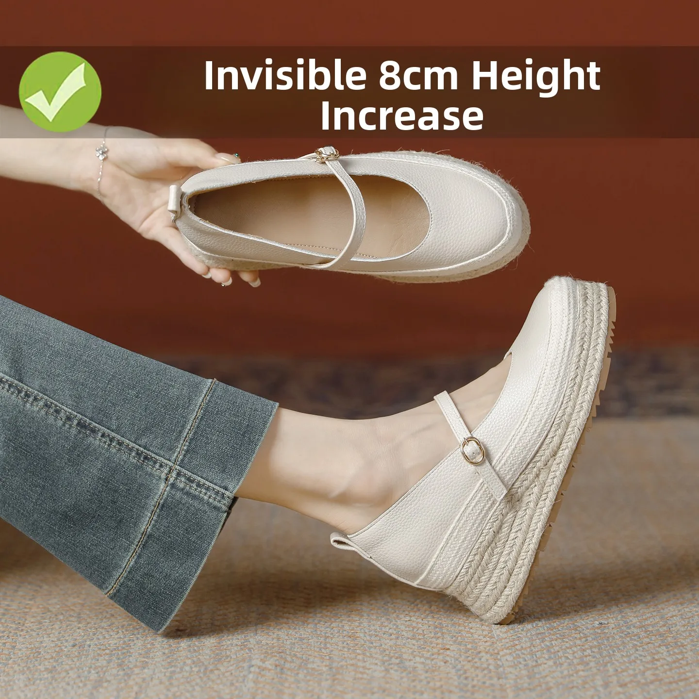 

Версия из овчины, женская версия Mary Janes, повседневная обувь Thi Bot на платформе без шнуровки для отдыха, противоскользящая резиновая подошва Single oes