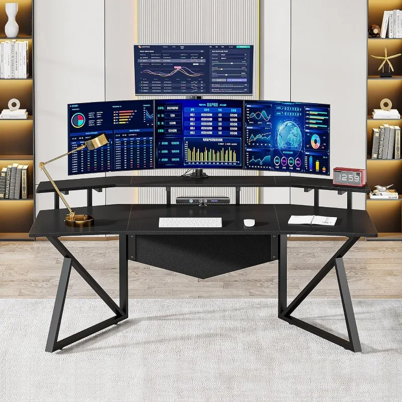 Escritorio grande para ordenador, mesa de juegos con soporte de Monitor para oficina, estudio, dormitorio, 70,9 pulgadas