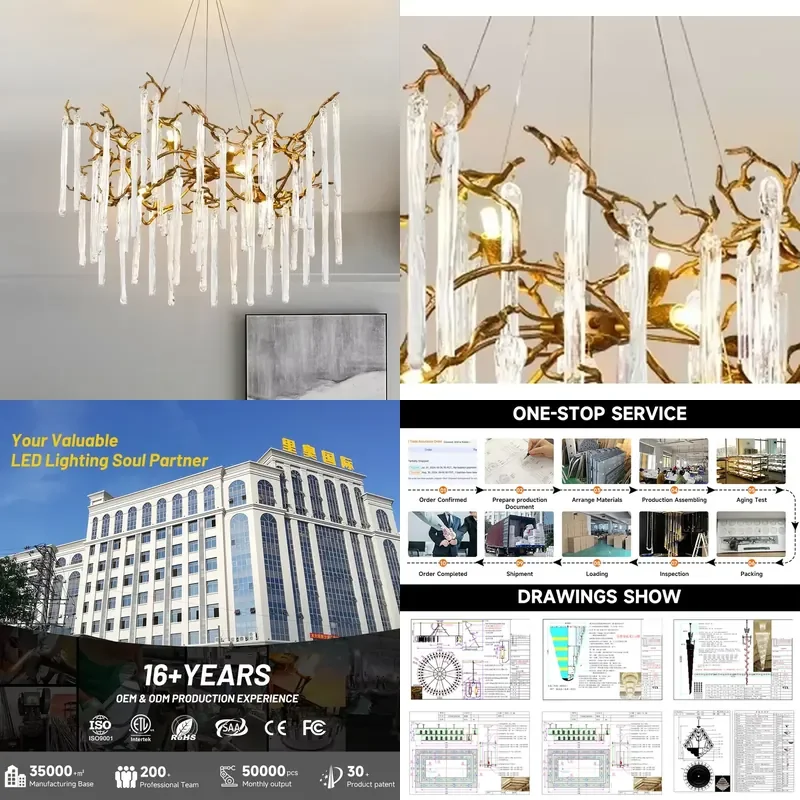 for Bionic Tree Branch Design Non Standard Interior Decoration Chandelier Large LED Glass Chandelier
