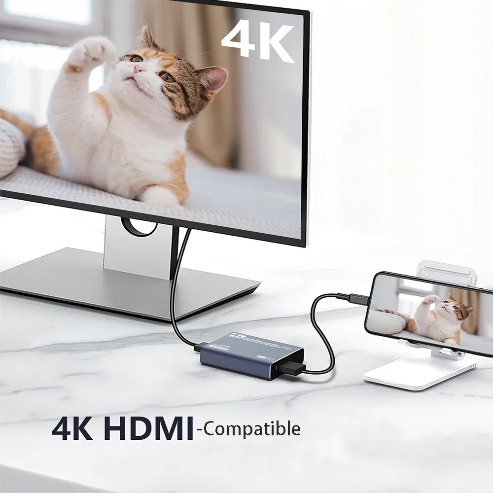 With HD Capture Card TV Box Adapter 4K 60Hz 1080P USB3.0 HDTV Video Recorder Grabber for PS4 OBS Game Audio Mic Live Streaming