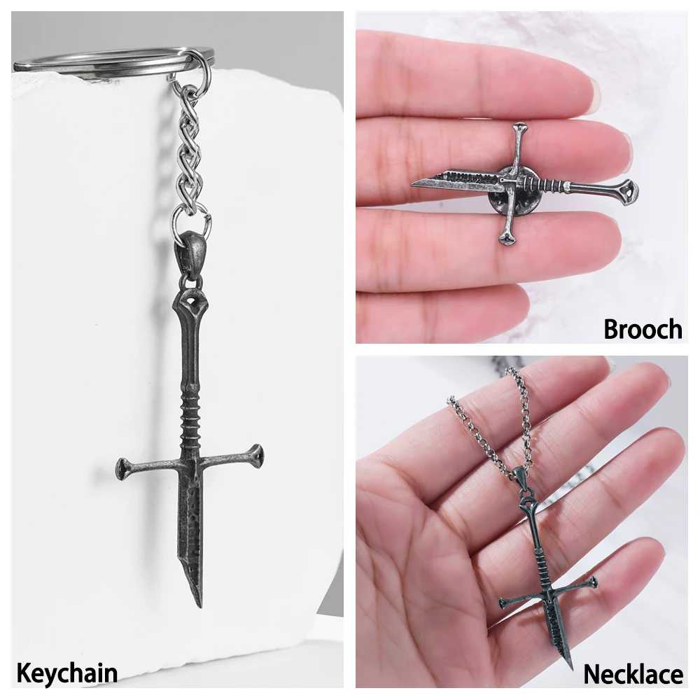Llavero del Señor de las Narsil, collar con colgante de espada rota, anillos de película, llavero de rey, regalo de joyería para mujeres, hombres y fanáticos