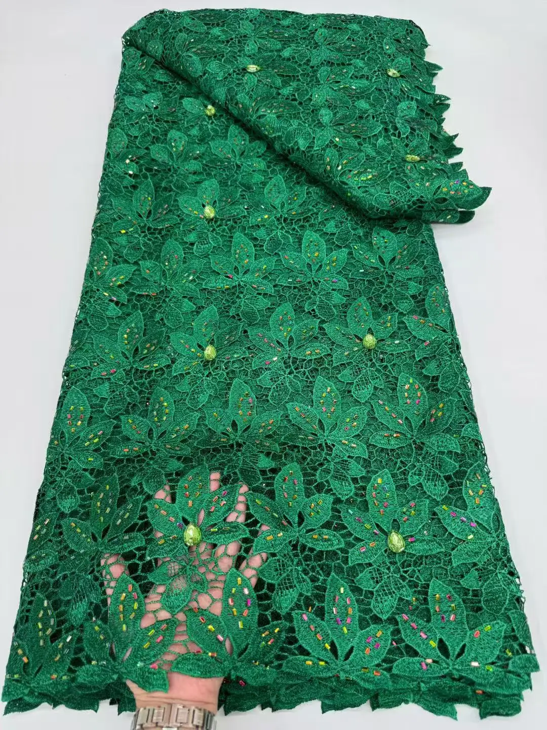 Delicate Floral Cord Lace Embroidery Hollow Out Colorful BeadTubes African French For Sewing Wedding Dress Guipure Lace Wear