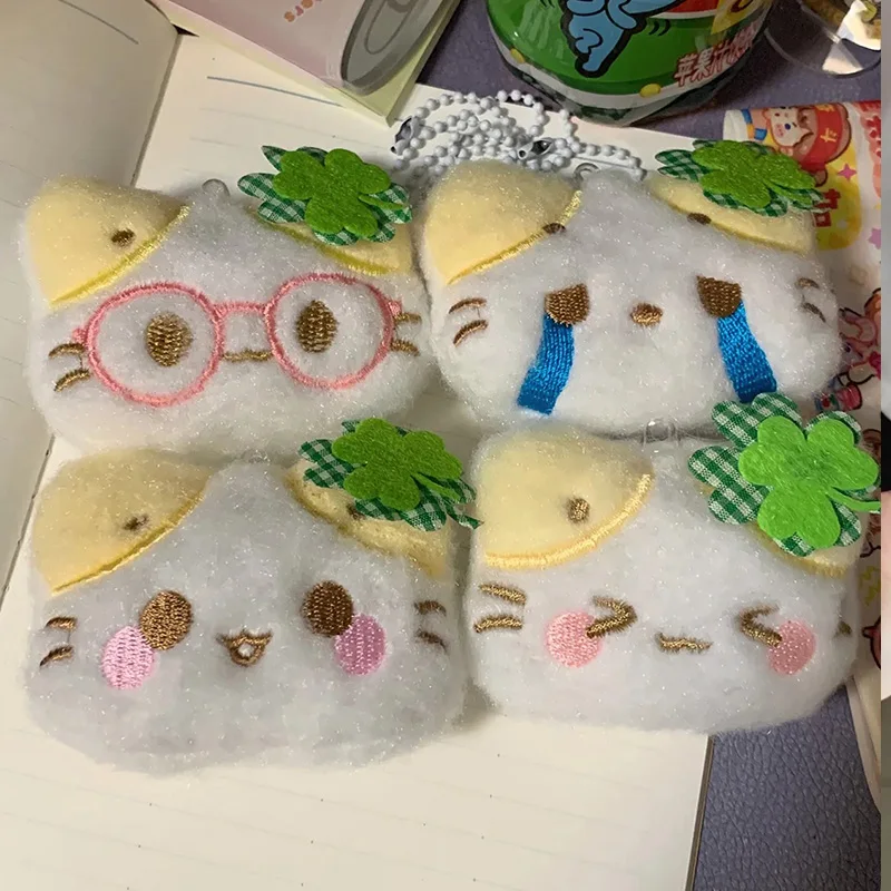 Green Clover Cat Plush Small Cat Keyring Cute Charm Keychain for Girls Women Kawaii Bag Pendant Key Chains Couple Gift