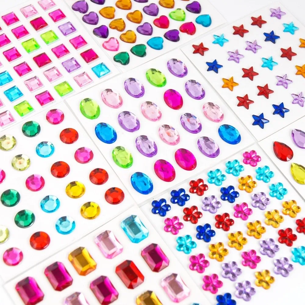 12 Sheets with Adhesive Backing Bedazzling Sticker Random Color Y2K Face Eye Jewels Sticker DIY Makeup Crystal Gem Sticker