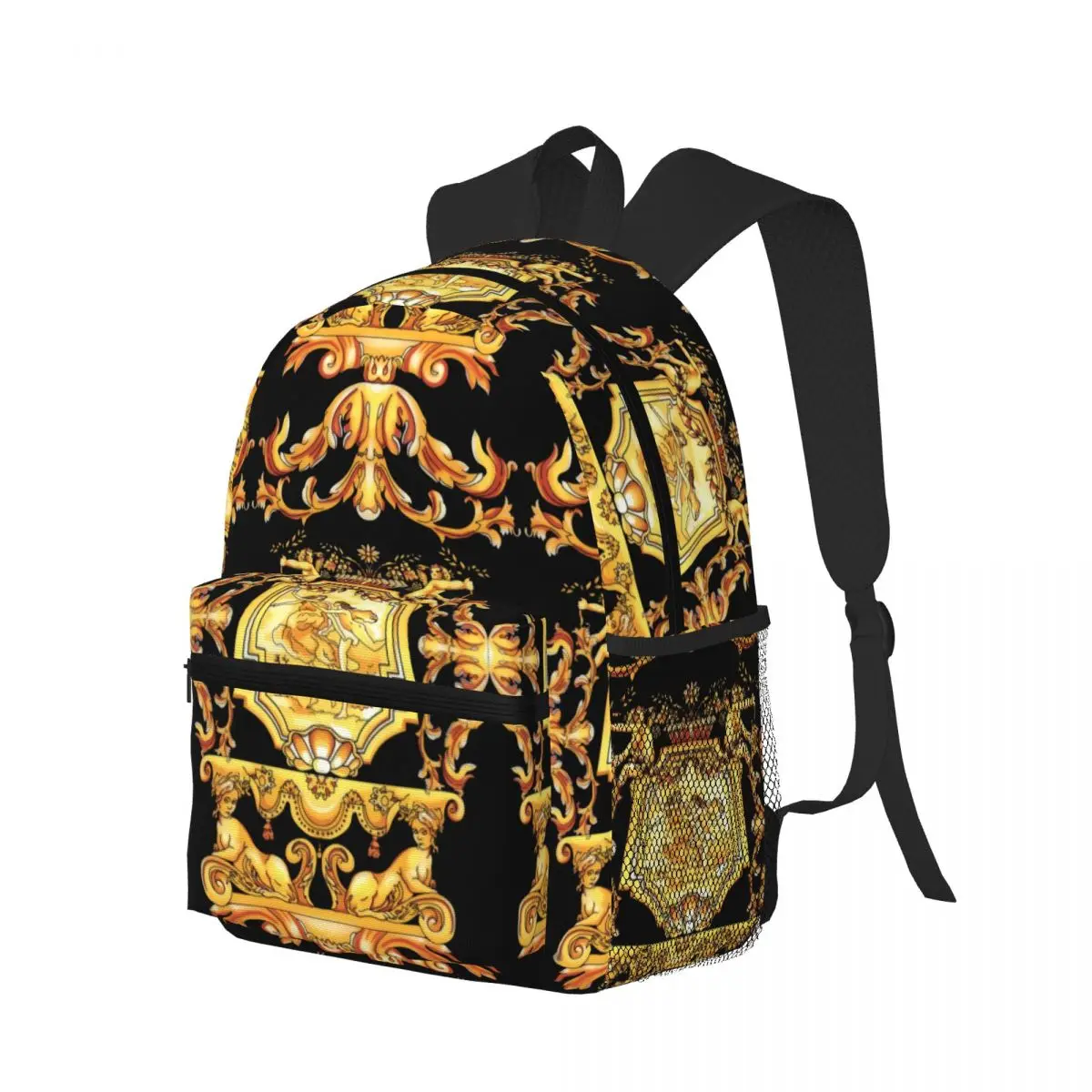 Golden Baroque Laptop Bookbag Computer Bag Hiking Travel Daypack for Women Men