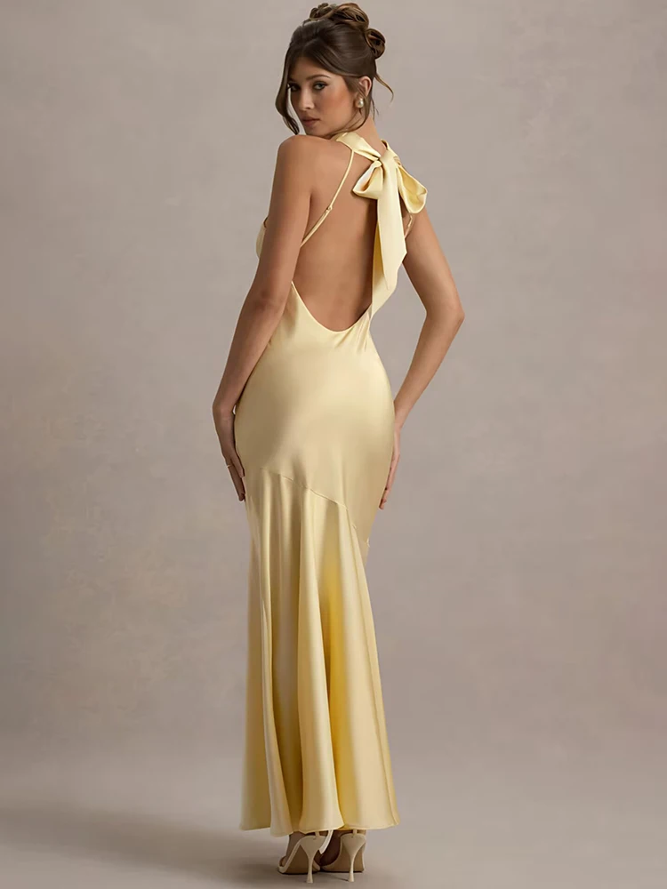 Mozision Satin Cowl Neck Sexy Maxi Dress Women Gown Fashion Elegant Sleeveless Backless Pleated Club Party Long Dress Female