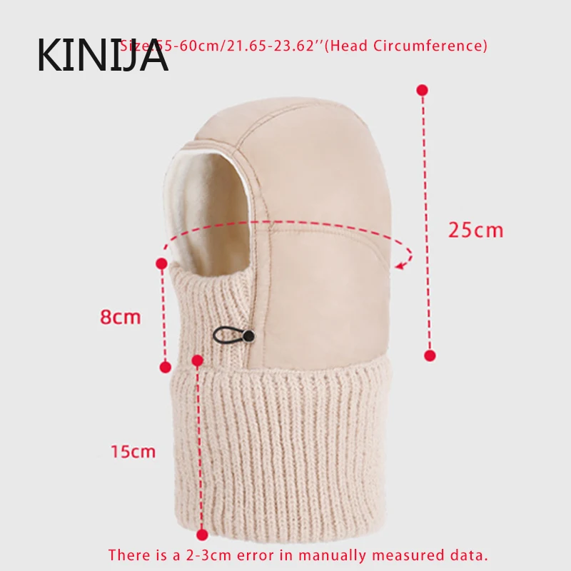 Женская зимняя цельная вязаная шапка с защитой ушей/шейи, утолщенная теплая шапка-балаклава для верховой езды, кемпинга, пешего туризма, кепка