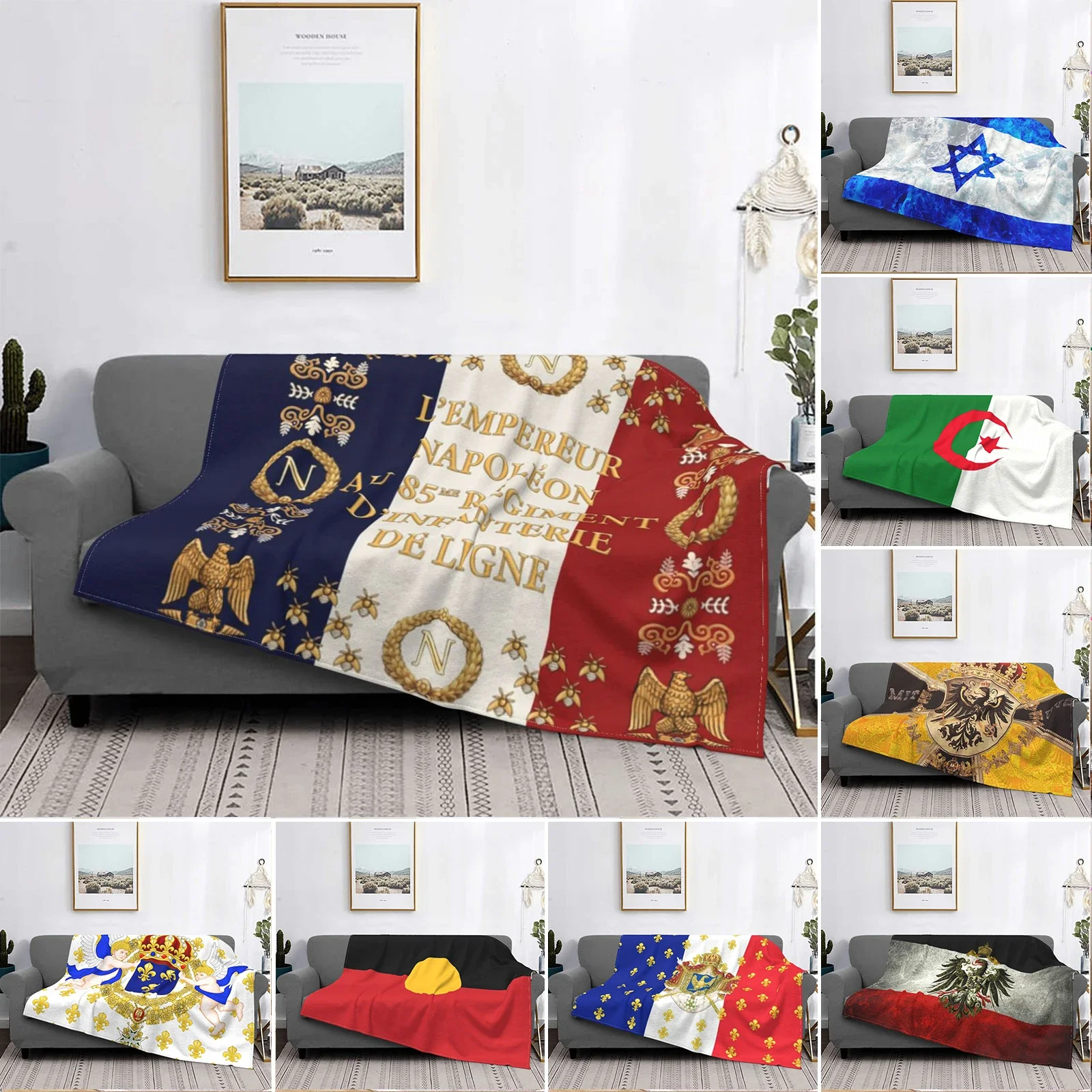 

Napoleonic French 85th Regimental Israel Flag Blanket Warm Fleece Soft Flannel Throw Blankets for Bed Couch Home Spring