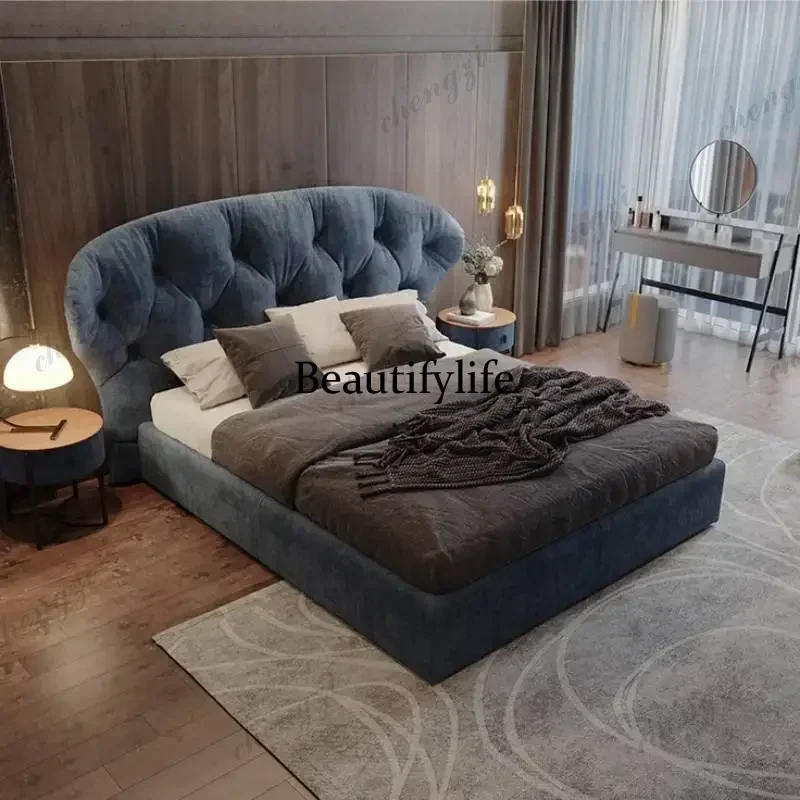 R134 Postmodern Wooden Double Bed Frame Cheap Elegant Luxury Twin Queen Bed Full Size Side European Beliche Living Room Furnitur
