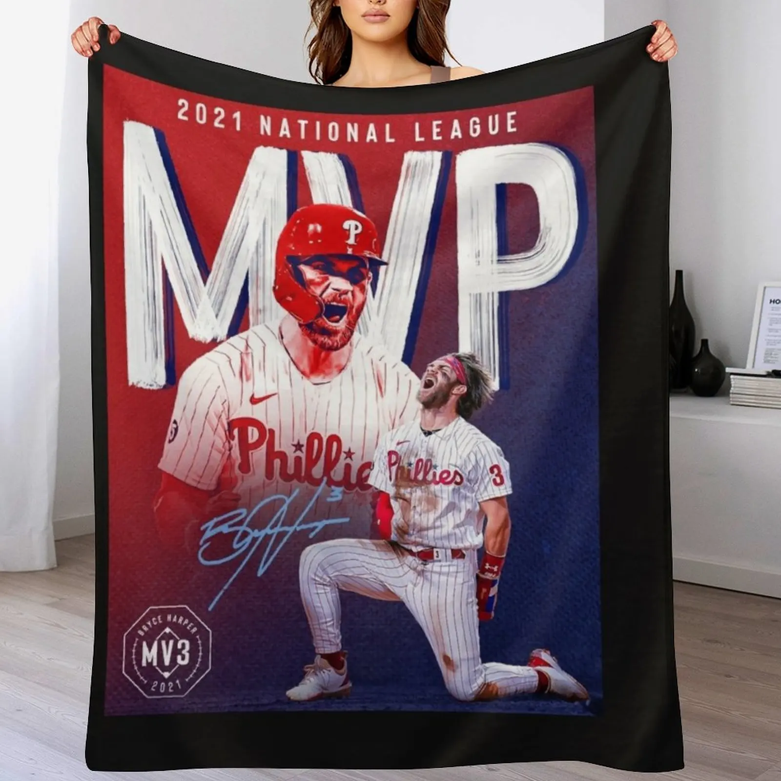 bryce harper mvp Throw Blanket Flannel Fabric Summer Beautifuls Polar Blankets