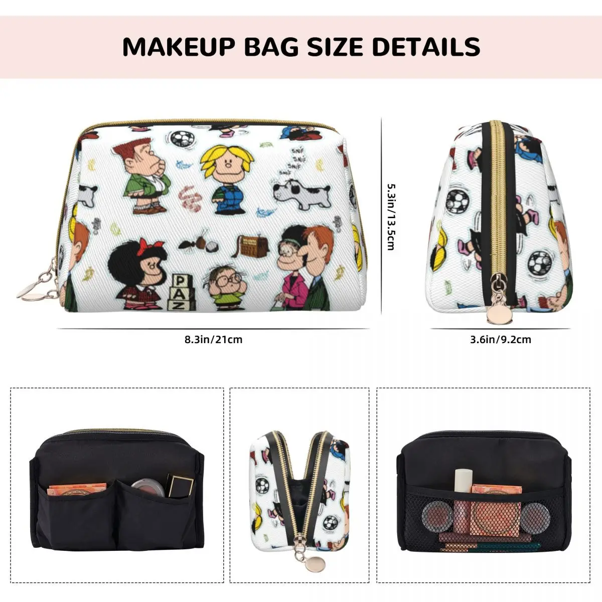 Large Capacity Characters Mafalda Cosmetic Bags Portable Leather Makeup Pouch Women Washbag Funny Lovely Toiletry Kit