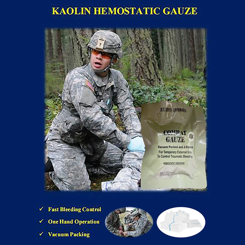 Kaolin Gauze Combat Hemostatic Emergency Trauma Soluble For Tactical Military First Aid Kit Medical Wound Dressing