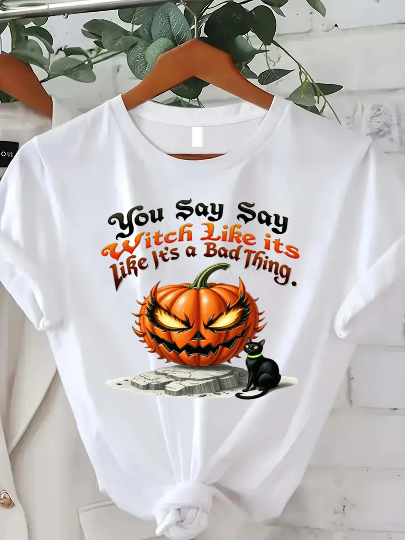 T-shirt col rond Halloween sorcière T-Shirt femmes grande taille drôle citrouille chat conception à manches courtes T-Shirt mode haut décontracté