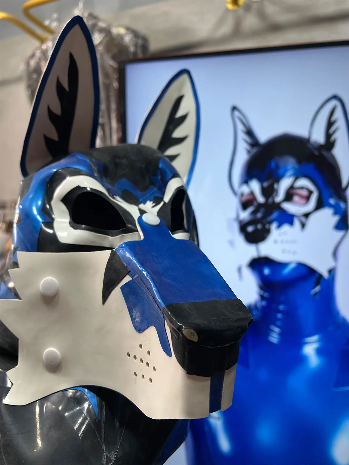 Blue Black White Shiny Head Mask Matching Accessory