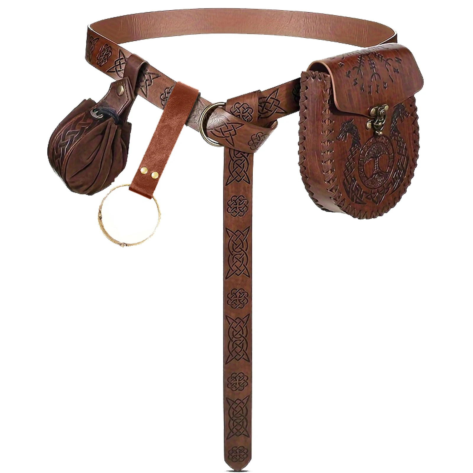 4pcs Vintage Embossed Leather Belt with Fanny Pack  Coin Purse  Hook Cosplay Props