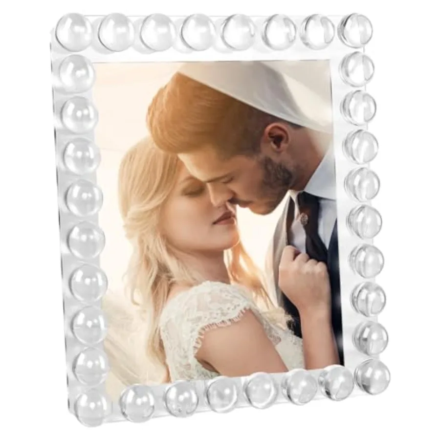 

8x10 Clear Bubble Crystal Picture Frame, with 32 Clear Balls, Crystal Standing Photo Frame, Exquisite Desk Craft, Vertical Disp