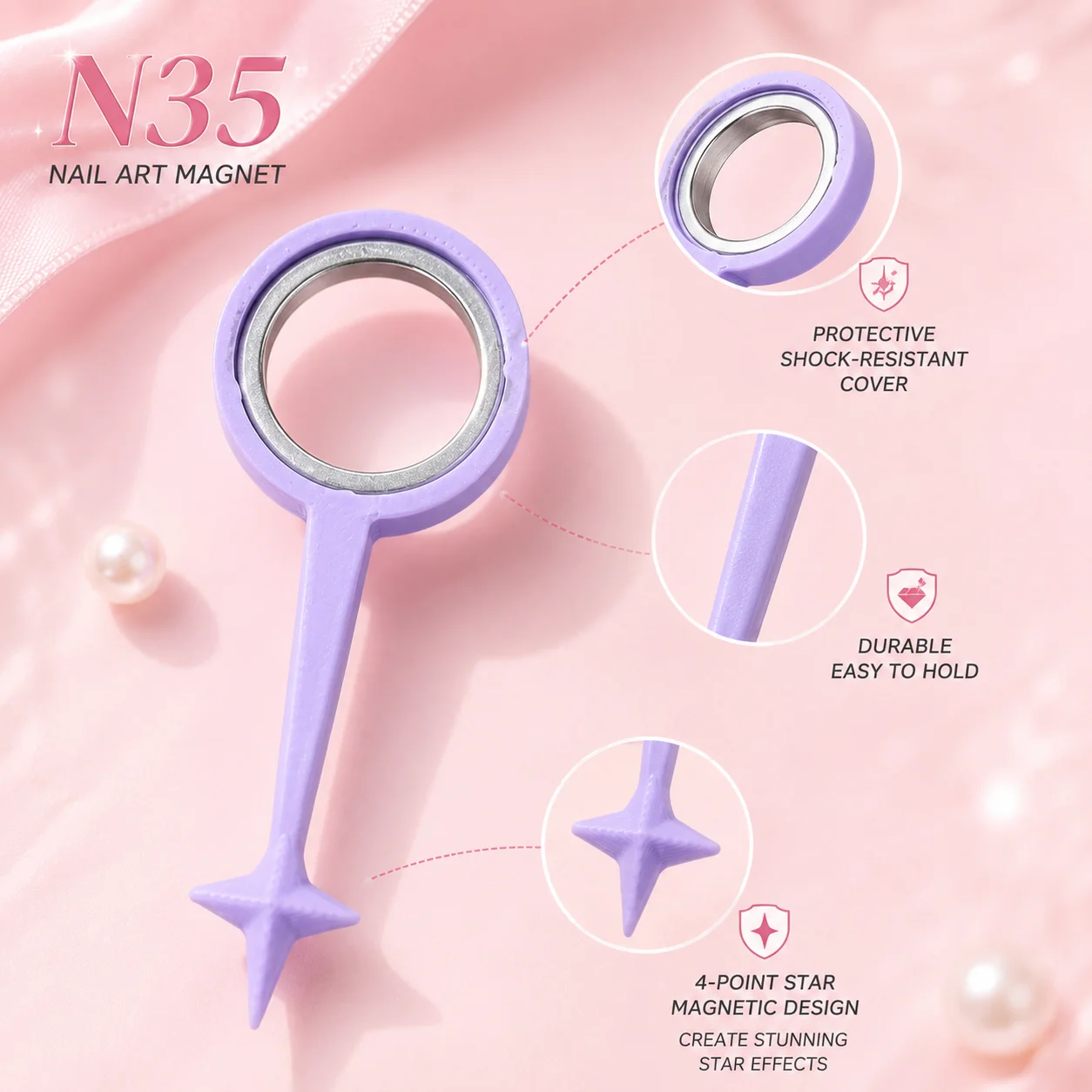 4-Point Star Cat Eye Magnet Wand, Strong Circular Magnetic Nail Art Tool for Gel Polish, DIY Manicure Design Guide & 3D Effect