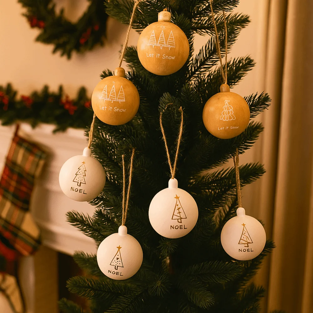 

3Pcs 6cm Wooden Christmas Balls Shatterproof Decorative Christmas Hanging Balls Reusable Christmas Ball Decorations for Home