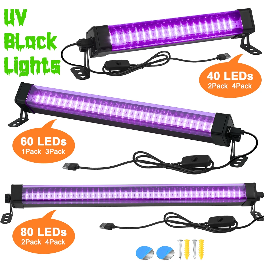 1/2/3pack LED black light bar,8/12/16W USB blacklight suitable for Halloween luminous parties