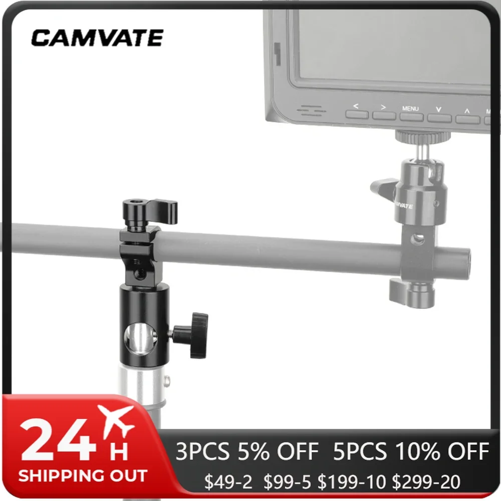 CAMVATE-Cabeça Stand Light com Standard, único Rod Holder, braçadeira, 1/4 "-20 Rosca Parafusos, 16mm, 15mm Rod Montagem