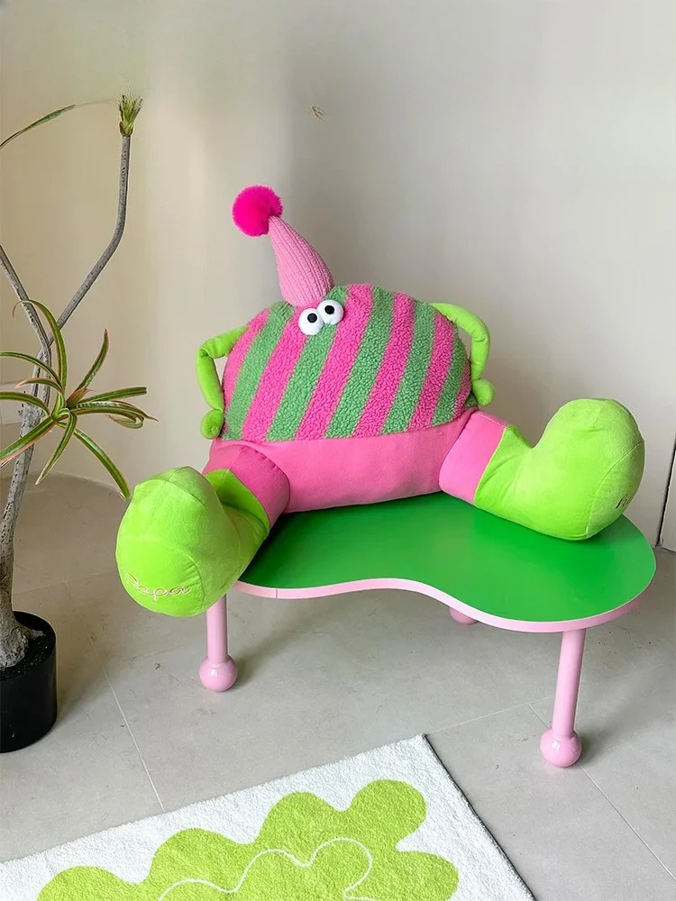Y1 Pink and green striped little monster waist bedside home pillow sofa nap sedentary throw pillow doll