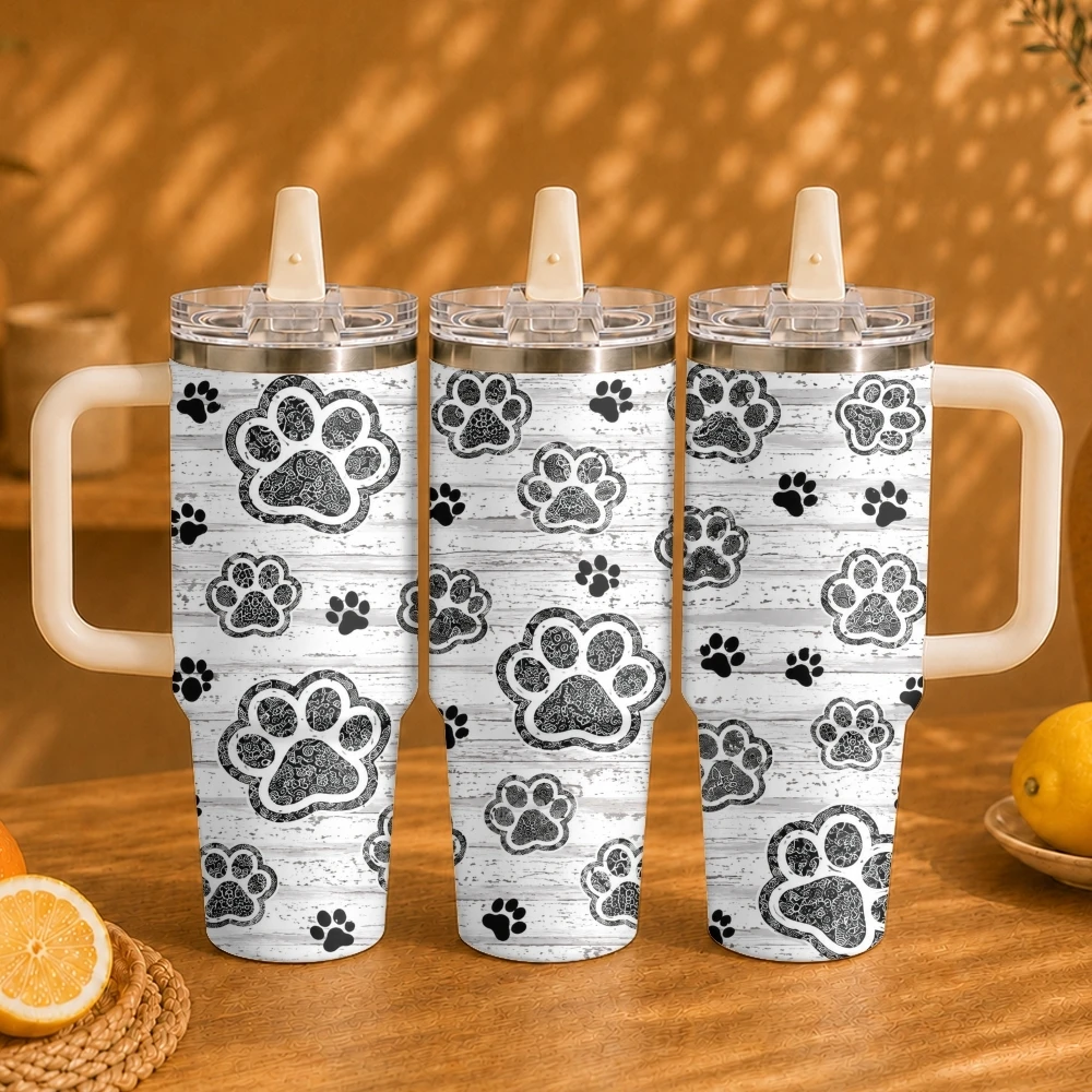 The footprints of the cute puppy Vacuum Flasks 40oz Vacuum Insulated Travel Mug - Stainless Steel Straw Cup Lid