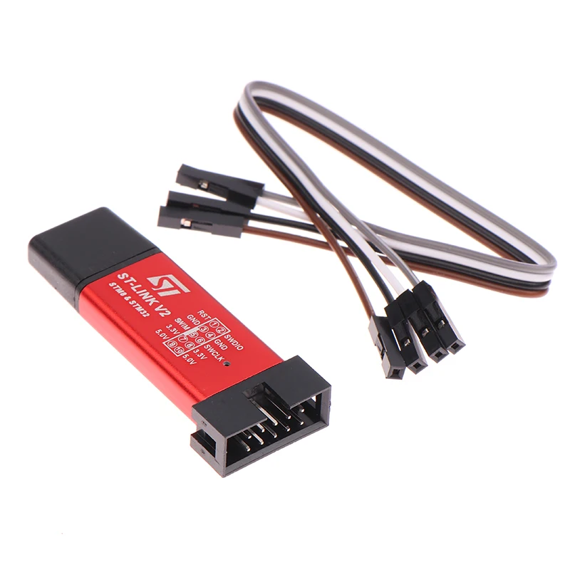 Мини-программатор ST-LINK V2 для STM8 STM32 с защитной крышкой и кабелем DuPont