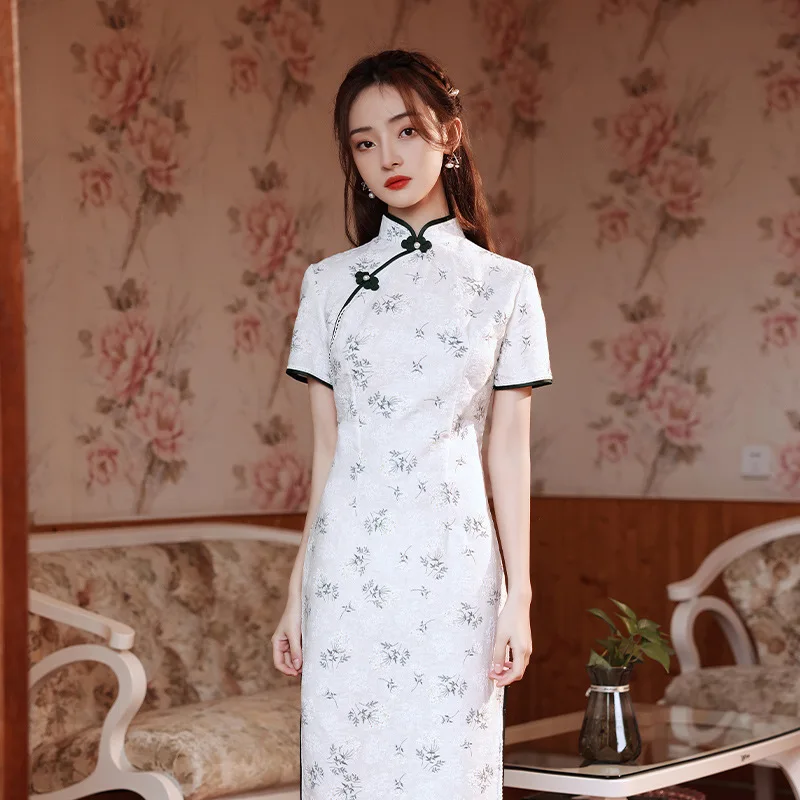 2023 Summer Cotton Linen Improved Cheongsam Daily Embroidered Literature Retro Performance Chinese Style Dress Qipao for Women