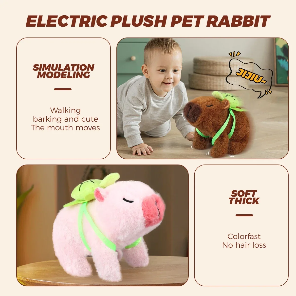 capibaras peluche Kawaii peluche simulazione giocattoli di peluche elettronici per animali domestici suono ambulante capibara elettrico per bambini giocattolo per regali di compleanno