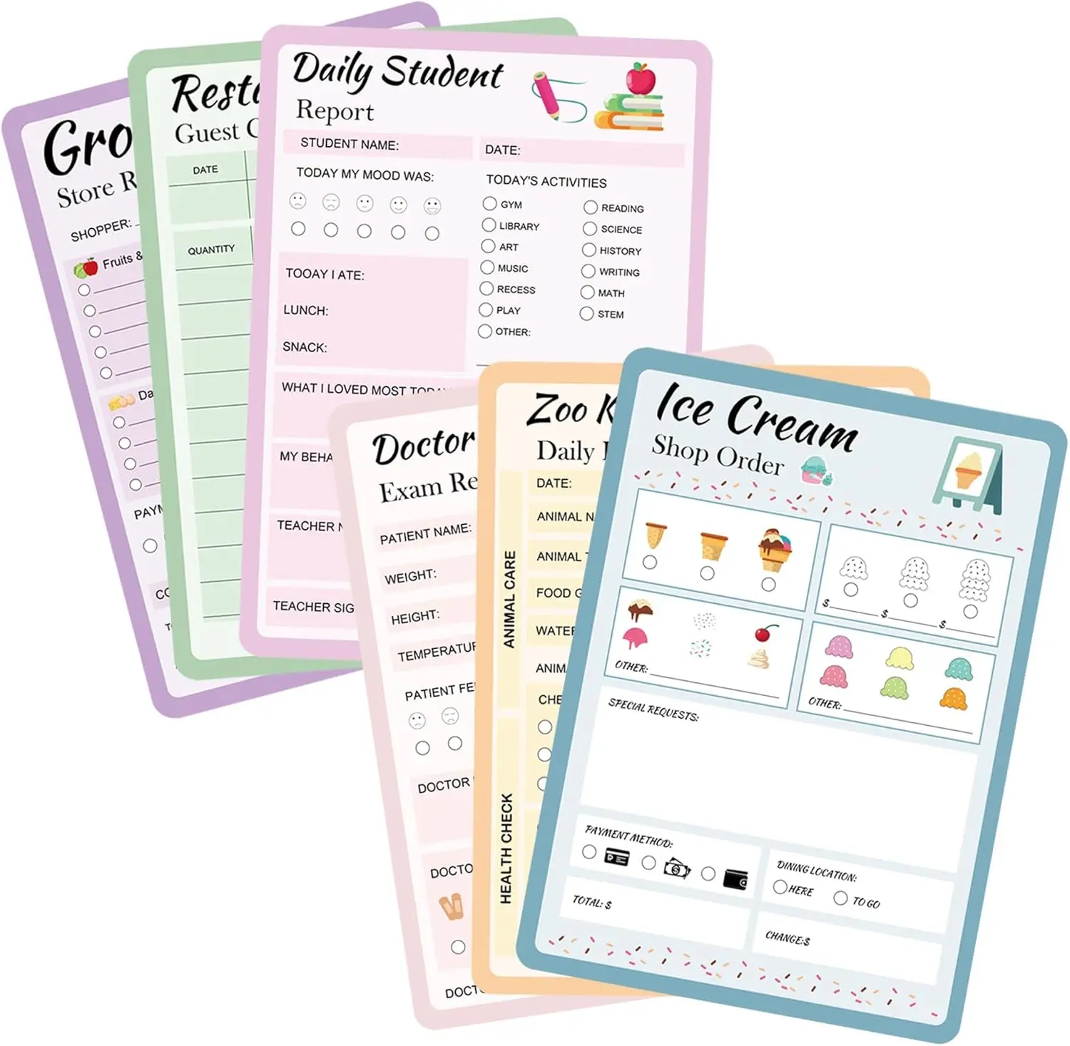 

6 Pack Notepads Doctor’s Report Grocery List Restaurant Guest Checklist Notepads, Imaginative,40 Sheets/Pack