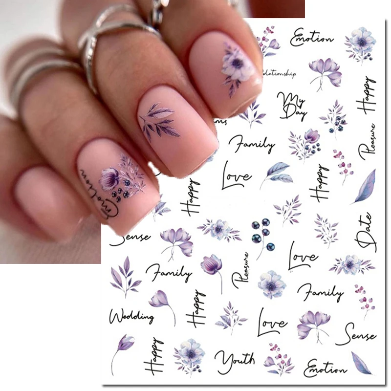 3d adesivos para nail art, adesivos para manicure, decalques para nail art, rosas esbranquiçadas, flores azuis, sliders adesivos