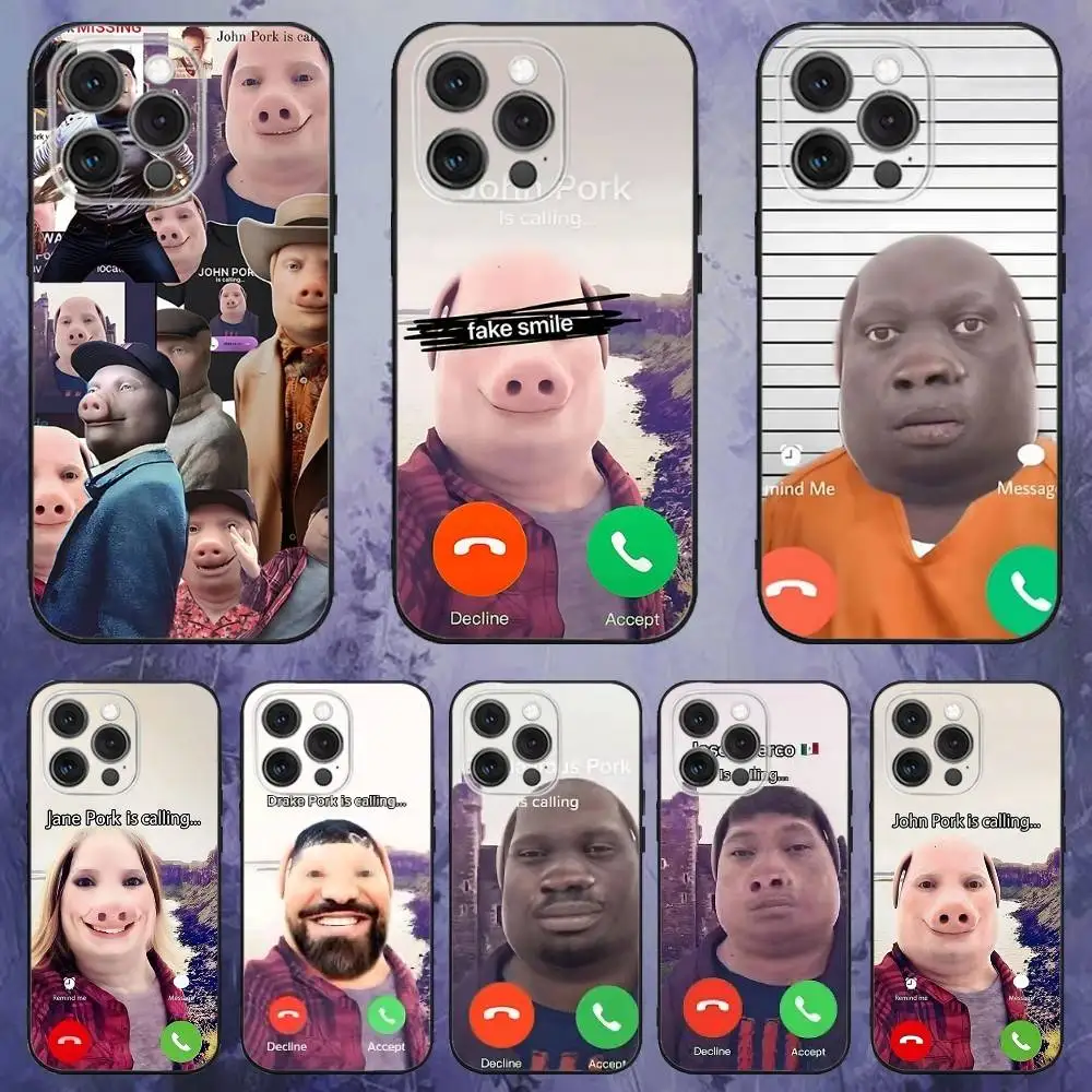 

John Pork is Calling Answer Call Phone Case For iPhone 17,16,15,14,13,12,Pro,Max,Plus,E,SE4,Air,Mini Black Soft Box