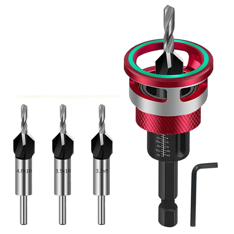 

A04G-For Woodworking Precision Drill Bit Set- Countersink 6-Piece Wood Drill Bits With Depth Stop