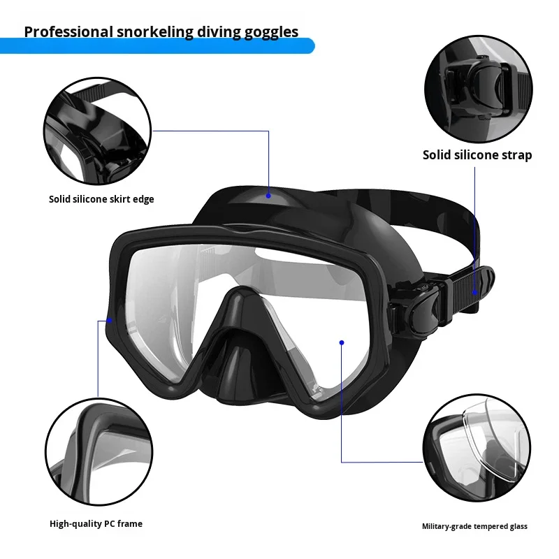 In-Stock Snorkeling Set Diving Mask Snorkel Silicone Semi-Dry Anti-Fog Diving Mask Featuring 3.2mm Lens 2 Windows