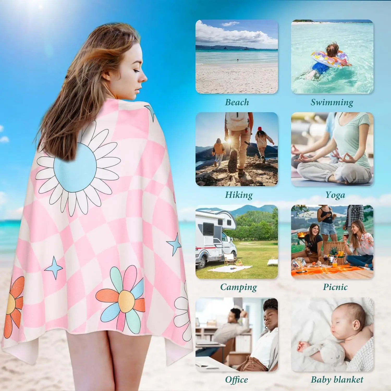 Mermaid Square Sea Blanket 100% Polyester Fruit Summer Beach Bath Towel Kawaii Yoga Carpet Picnic Mat Absorbent Manteau Cloak
