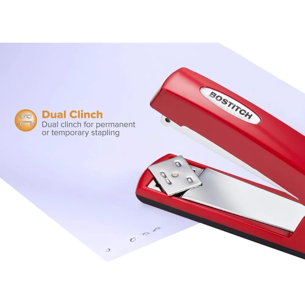 Professional All-Metal Stapler, 20 Sheet Capacity, Red Finish for Smooth Performance
