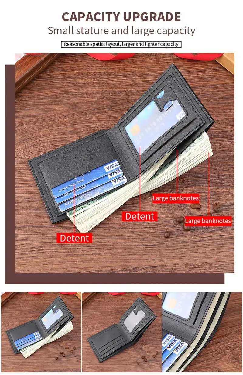 Men's Wallet Men's Short Wallet Youth Fashion Embossed Horizontal Soft Leather Clip Large Capacity Multi Card Wallet