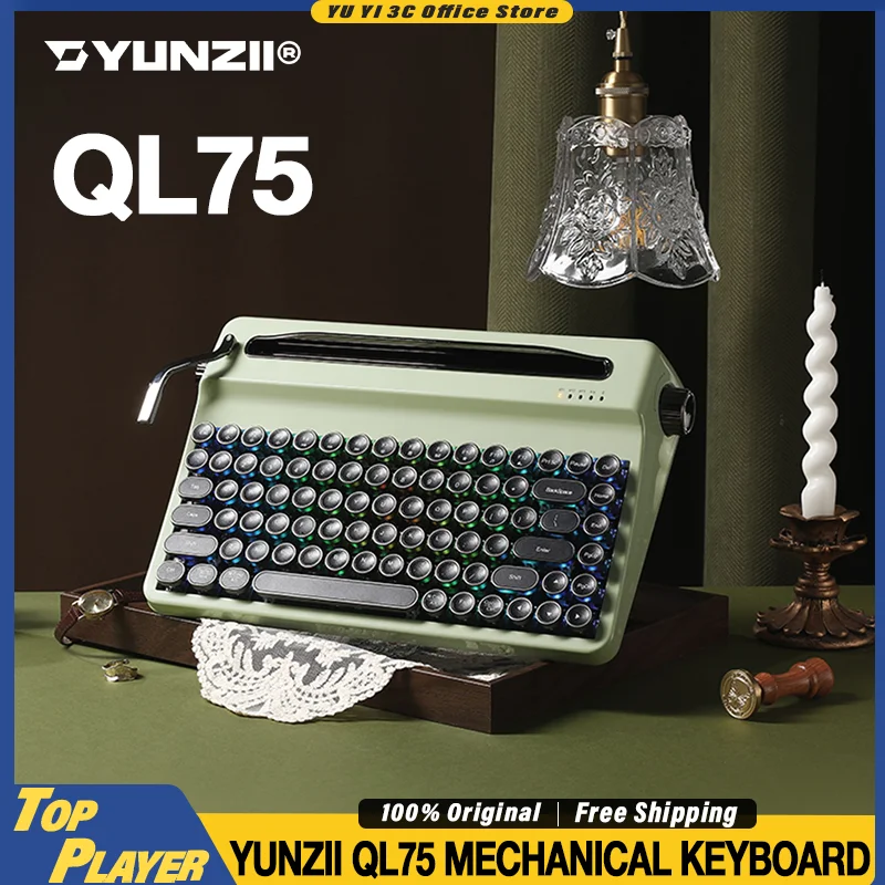 

Механическая клавиатура YUNZII QL75, клавиатура Typewrite, индивидуальная с возможностью горячей замены, с ручкой управления, поддержка VIA QMK Dynamic RGB