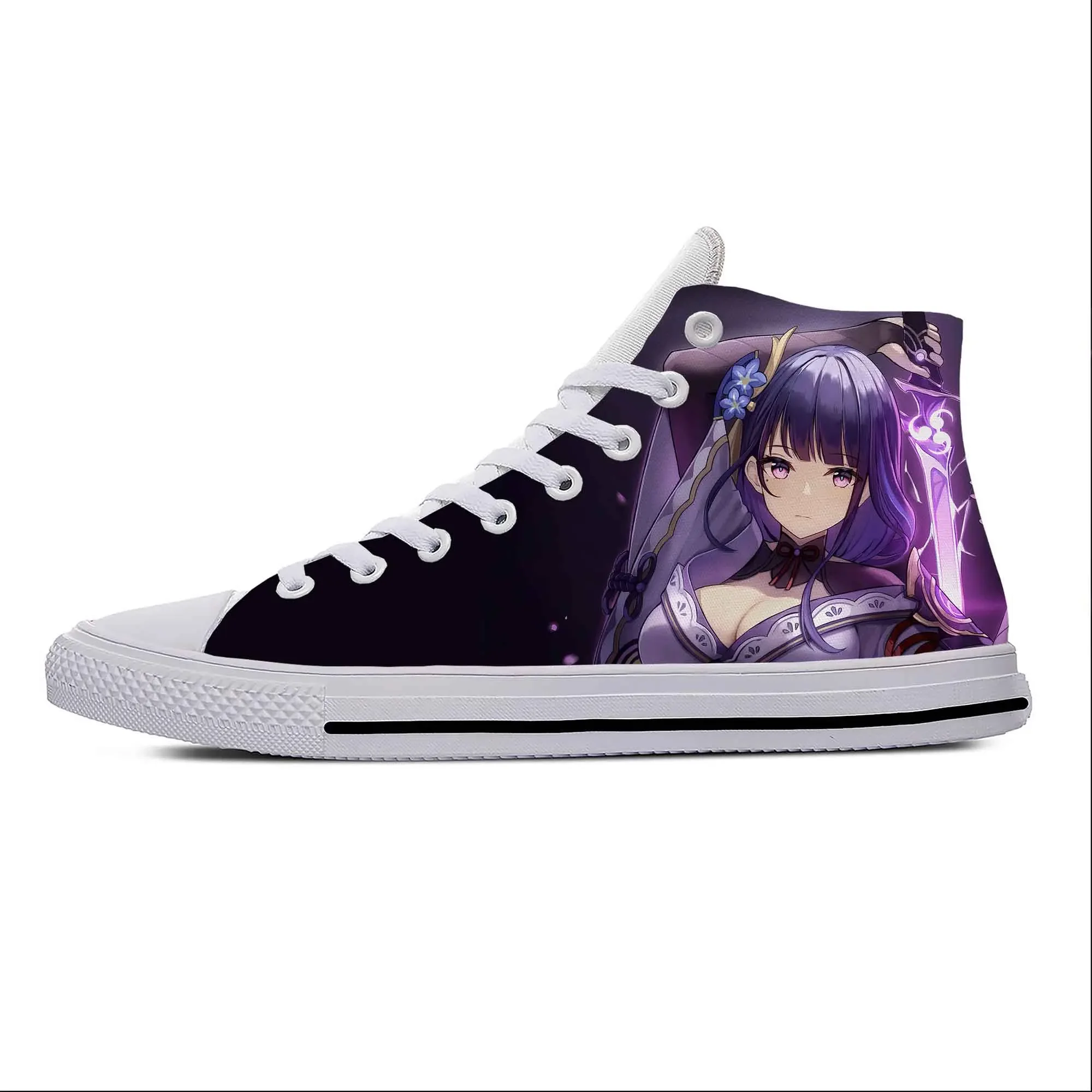 Anime Cartoon Game Genshin Impact Raiden Shogun Casual Shoes Breathable Hot Men Women Sneakers High Top Lightweight Board Shoes