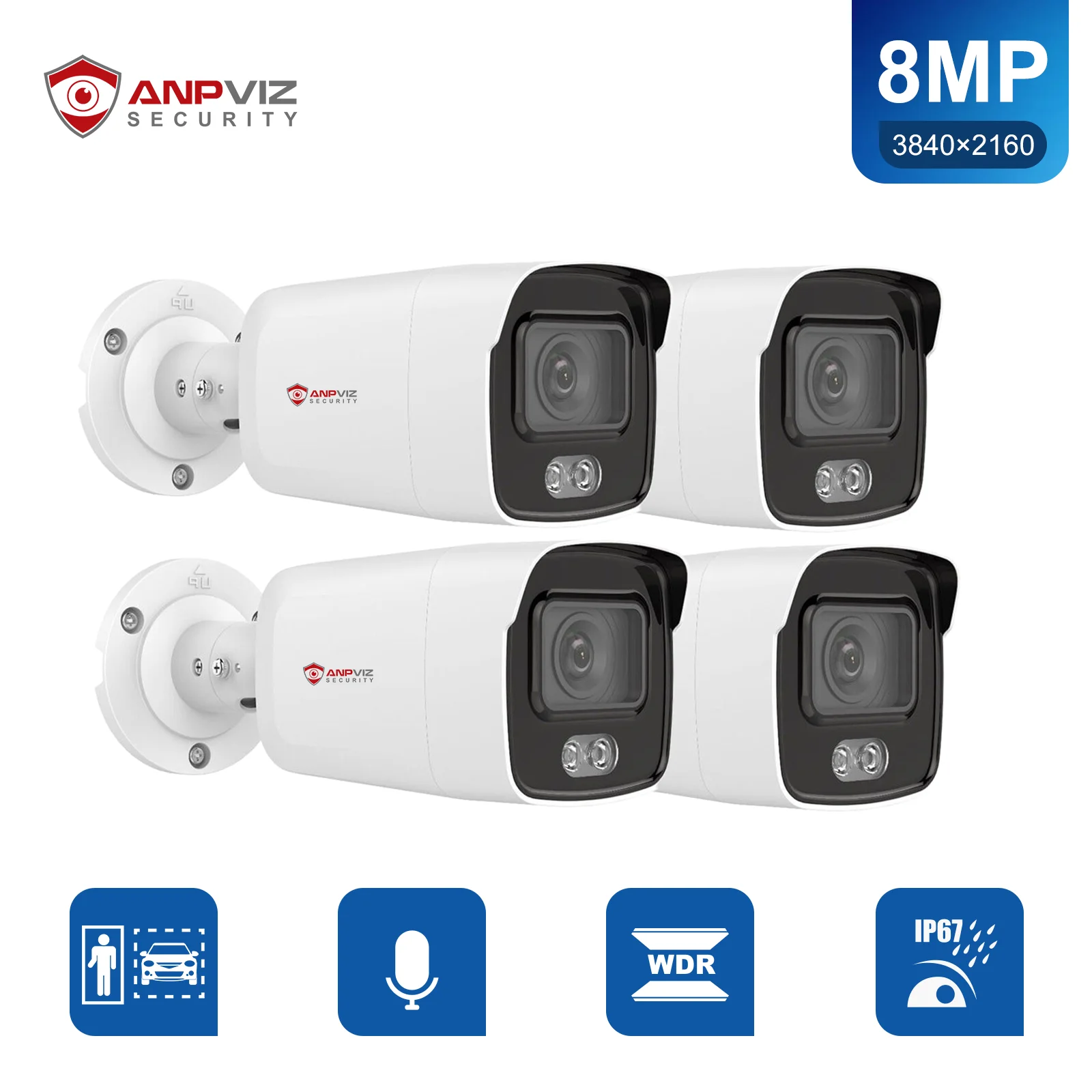 

US 4PC Anpviz OEM DS-2CD2087G2-LU 8MP POE IP Camera Bullet Outdoor Security Camera CCTV Color VU F1.6 VCA MD 2.0 WDR H.265+ IP67